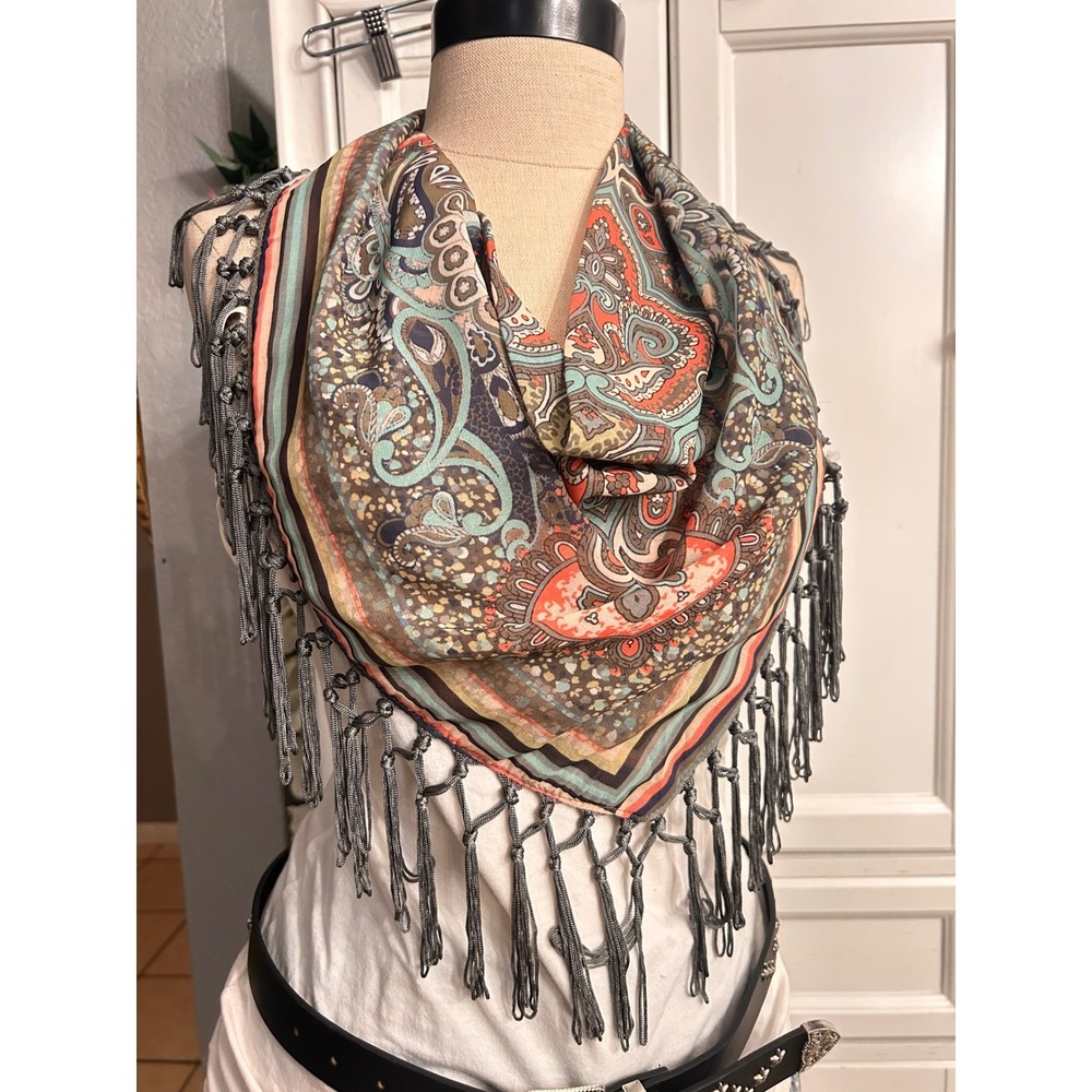 Olive Paisley Boho Scarf Fringe Vail Multiuse One Size Indie Boho